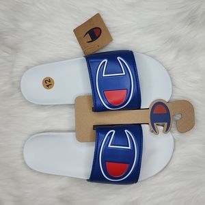 Champion IPO Royal White Slides Sandals Flip Flops